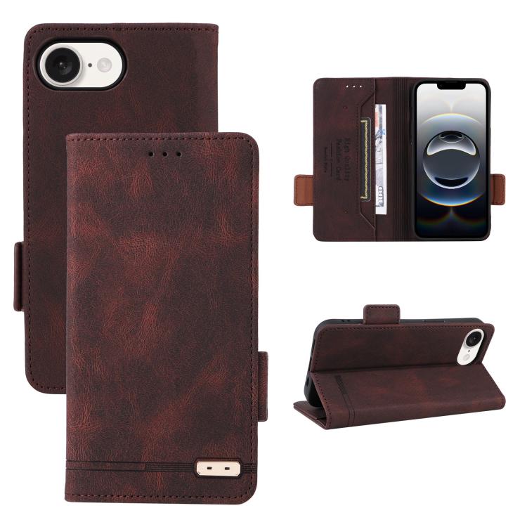 For iPhone 16e Magnetic Clasp Leather Phone Case(Brown) - iPhone 16e Cases by PMC TechLife | Online Shopping South Africa | PMC TechLife | Buy Now Pay Later Mobicred