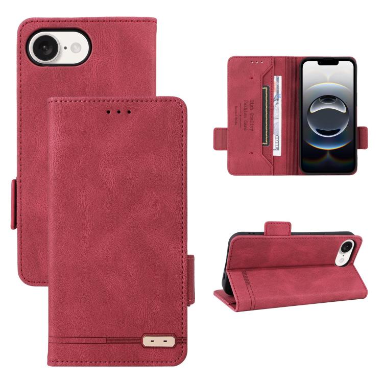 For iPhone 16e Magnetic Clasp Leather Phone Case(Red) - iPhone 16e Cases by PMC TechLife | Online Shopping South Africa | PMC TechLife | Buy Now Pay Later Mobicred