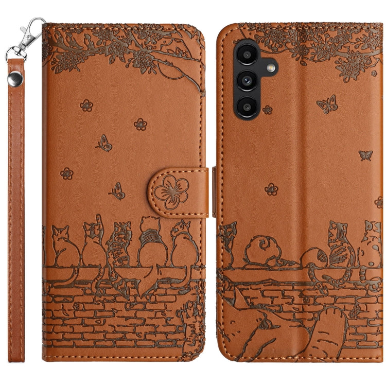 For Samsung Galaxy S25 5G Cat Embossing Pattern Leather Phone Case with Lanyard(Brown) - free shipping - PMC Jewellery - Order now!
