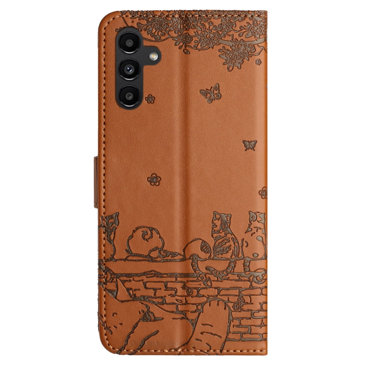 For Samsung Galaxy S25 5G Cat Embossing Pattern Leather Phone Case with Lanyard(Brown) - free shipping - PMC Jewellery - Order now!