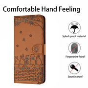 For Samsung Galaxy S25 5G Cat Embossing Pattern Leather Phone Case with Lanyard(Brown)