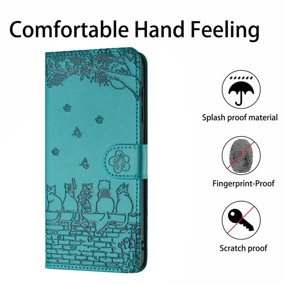 For Samsung Galaxy S25 Ultra 5G Cat Embossing Pattern Leather Phone Case with Lanyard(Blue)