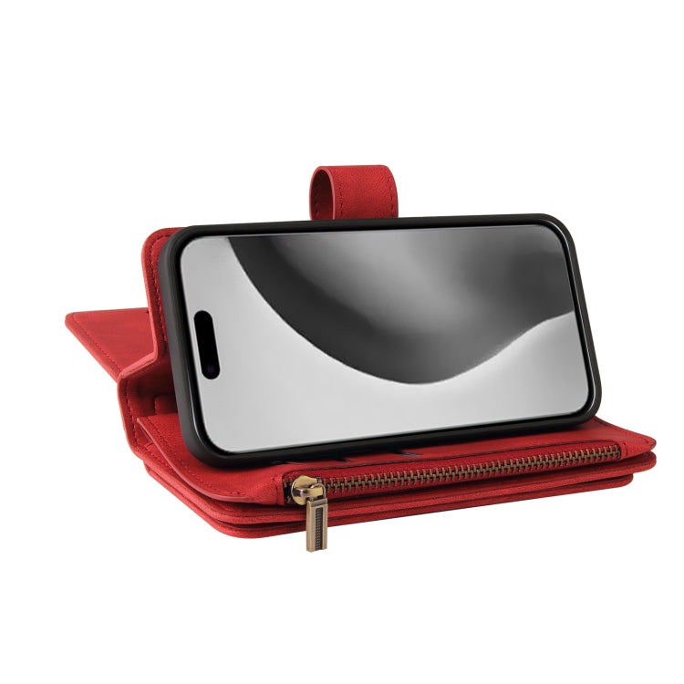 For iPhone 16 Pro Max Skin Feel Multi Card Slots Zipper Wallet Leather Phone Case(Red) - iPhone 16 Pro Max Cases by PMC TechLife | Online Shopping South Africa | PMC TechLife | Buy Now Pay Later Mobicred