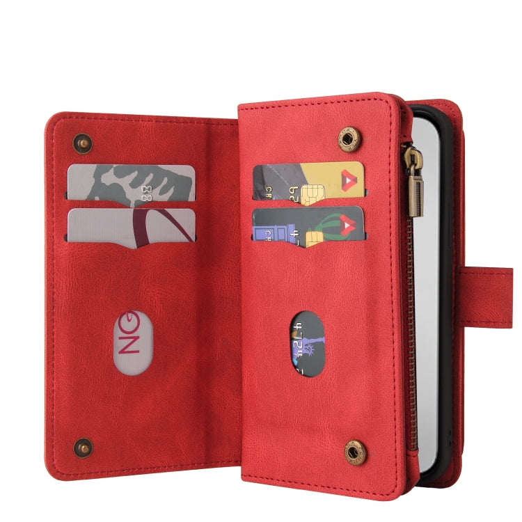For iPhone 16 Pro Max Skin Feel Multi Card Slots Zipper Wallet Leather Phone Case(Red) - iPhone 16 Pro Max Cases by PMC TechLife | Online Shopping South Africa | PMC TechLife | Buy Now Pay Later Mobicred