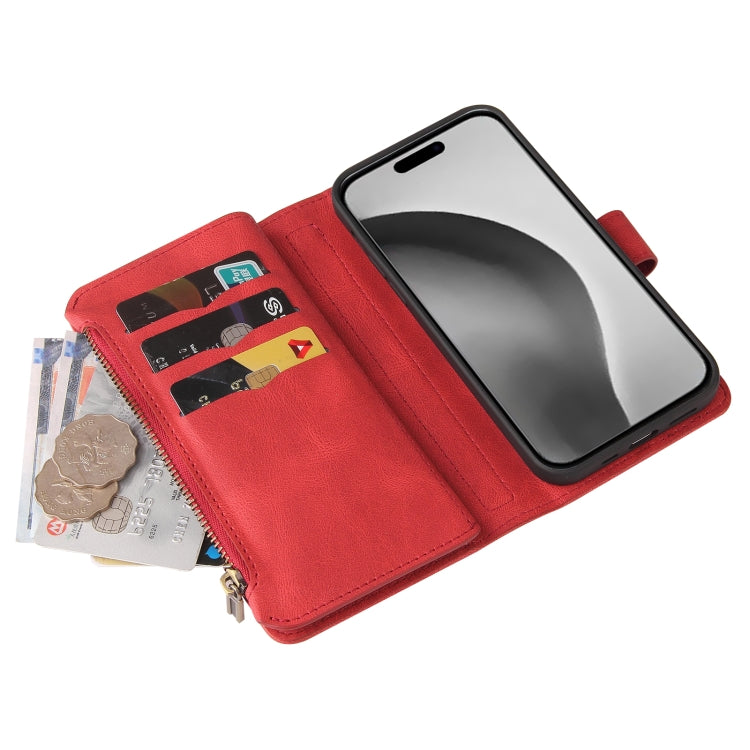 For iPhone 16 Pro Max Skin Feel Multi Card Slots Zipper Wallet Leather Phone Case(Red) - iPhone 16 Pro Max Cases by PMC TechLife | Online Shopping South Africa | PMC TechLife | Buy Now Pay Later Mobicred