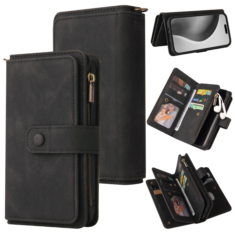 For iPhone 16 Pro Max Skin Feel Multi Card Slots Zipper Wallet Leather Phone Case(Black) - iPhone 16 Pro Max Cases by PMC TechLife | Online Shopping South Africa | PMC TechLife | Buy Now Pay Later Mobicred