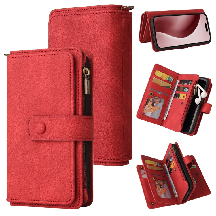 For iPhone 16 Pro Skin Feel Multi Card Slots Zipper Wallet Leather Phone Case(Red) - iPhone 16 Pro Cases by PMC TechLife | Online Shopping South Africa | PMC TechLife | Buy Now Pay Later Mobicred