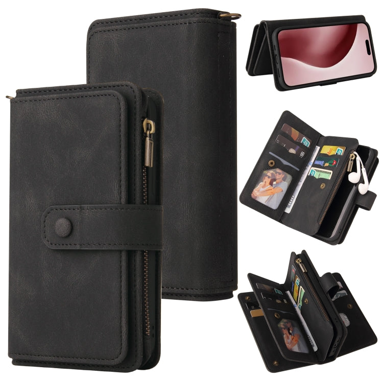 For iPhone 16 Pro Skin Feel Multi Card Slots Zipper Wallet Leather Phone Case(Black) - iPhone 16 Pro Cases by PMC TechLife | Online Shopping South Africa | PMC TechLife | Buy Now Pay Later Mobicred