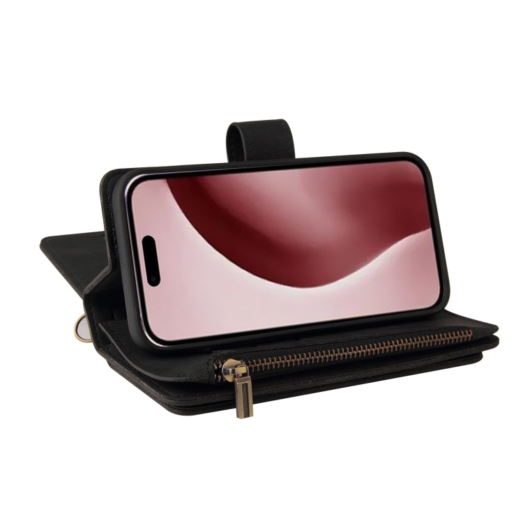 For iPhone 16 Pro Skin Feel Multi Card Slots Zipper Wallet Leather Phone Case(Black) - iPhone 16 Pro Cases by PMC TechLife | Online Shopping South Africa | PMC TechLife | Buy Now Pay Later Mobicred