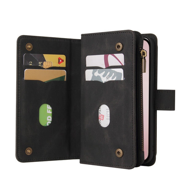 For iPhone 16 Pro Skin Feel Multi Card Slots Zipper Wallet Leather Phone Case(Black)