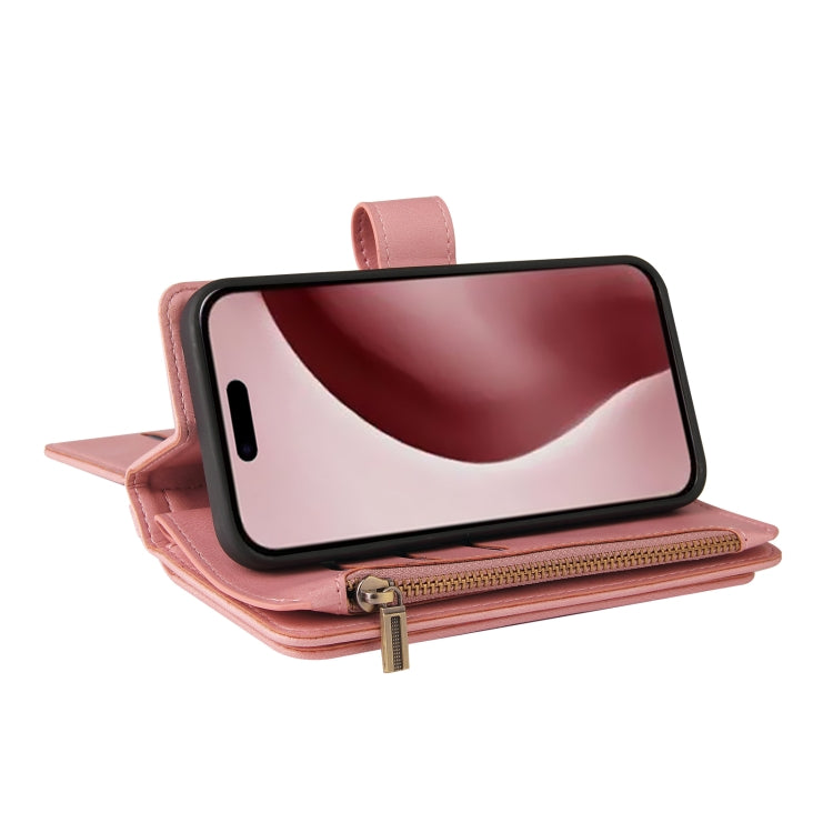 For iPhone 16 Pro Skin Feel Multi Card Slots Zipper Wallet Leather Phone Case(Pink) - iPhone 16 Pro Cases by PMC TechLife | Online Shopping South Africa | PMC TechLife | Buy Now Pay Later Mobicred