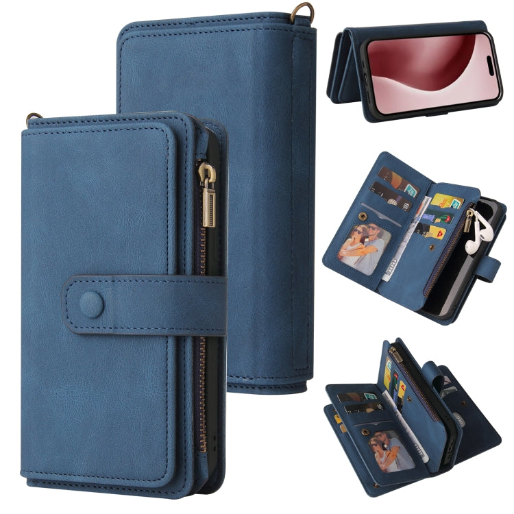 For iPhone 16 Pro Skin Feel Multi Card Slots Zipper Wallet Leather Phone Case(Blue) - iPhone 16 Pro Cases by PMC TechLife | Online Shopping South Africa | PMC TechLife | Buy Now Pay Later Mobicred