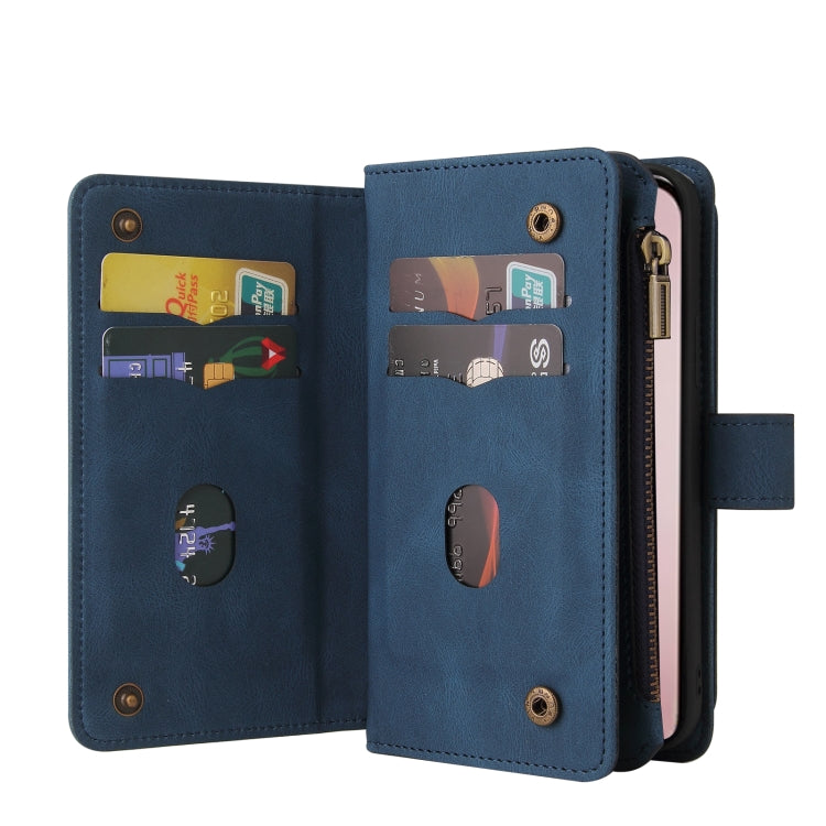 For iPhone 16 Pro Skin Feel Multi Card Slots Zipper Wallet Leather Phone Case(Blue) - iPhone 16 Pro Cases by PMC TechLife | Online Shopping South Africa | PMC TechLife | Buy Now Pay Later Mobicred