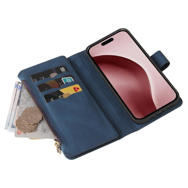 For iPhone 16 Pro Skin Feel Multi Card Slots Zipper Wallet Leather Phone Case(Blue) - iPhone 16 Pro Cases by PMC TechLife | Online Shopping South Africa | PMC TechLife | Buy Now Pay Later Mobicred