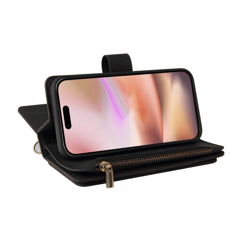 For iPhone 16 Plus Skin Feel Multi Card Slots Zipper Wallet Leather Phone Case(Black) - iPhone 16 Plus Cases by PMC TechLife | Online Shopping South Africa | PMC TechLife | Buy Now Pay Later Mobicred