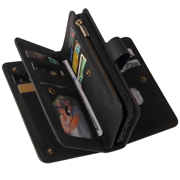 For iPhone 16 Plus Skin Feel Multi Card Slots Zipper Wallet Leather Phone Case(Black)