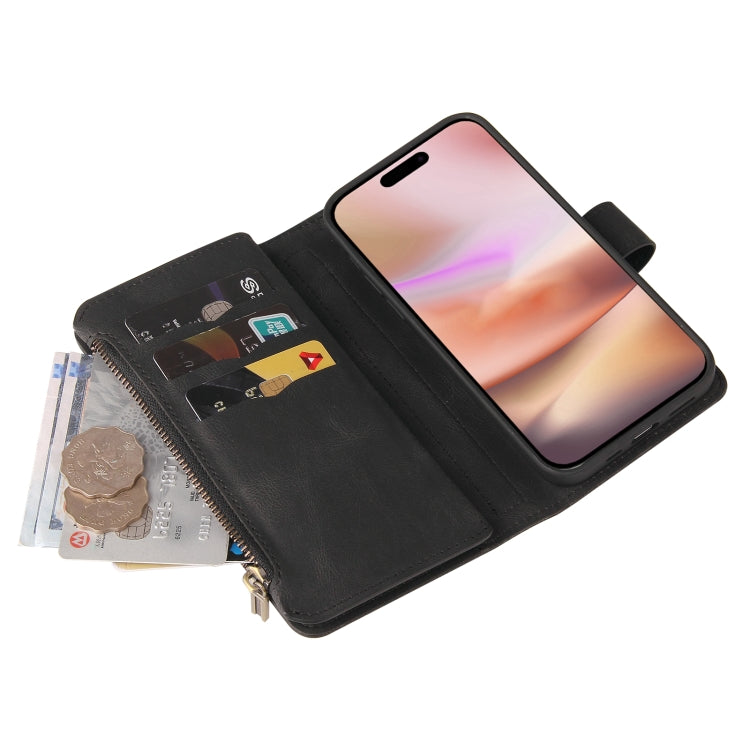 For iPhone 16 Plus Skin Feel Multi Card Slots Zipper Wallet Leather Phone Case(Black) - iPhone 16 Plus Cases by PMC TechLife | Online Shopping South Africa | PMC TechLife | Buy Now Pay Later Mobicred