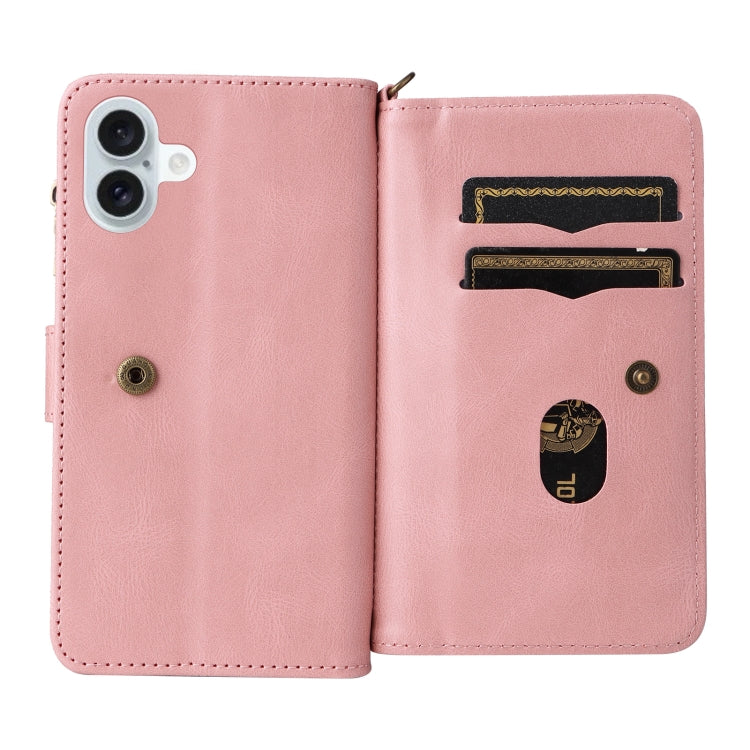 For iPhone 16 Plus Skin Feel Multi Card Slots Zipper Wallet Leather Phone Case(Pink) - free shipping - PMC TechLife - Order now!