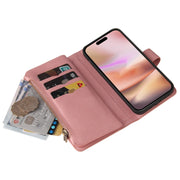 For iPhone 16 Plus Skin Feel Multi Card Slots Zipper Wallet Leather Phone Case(Pink)