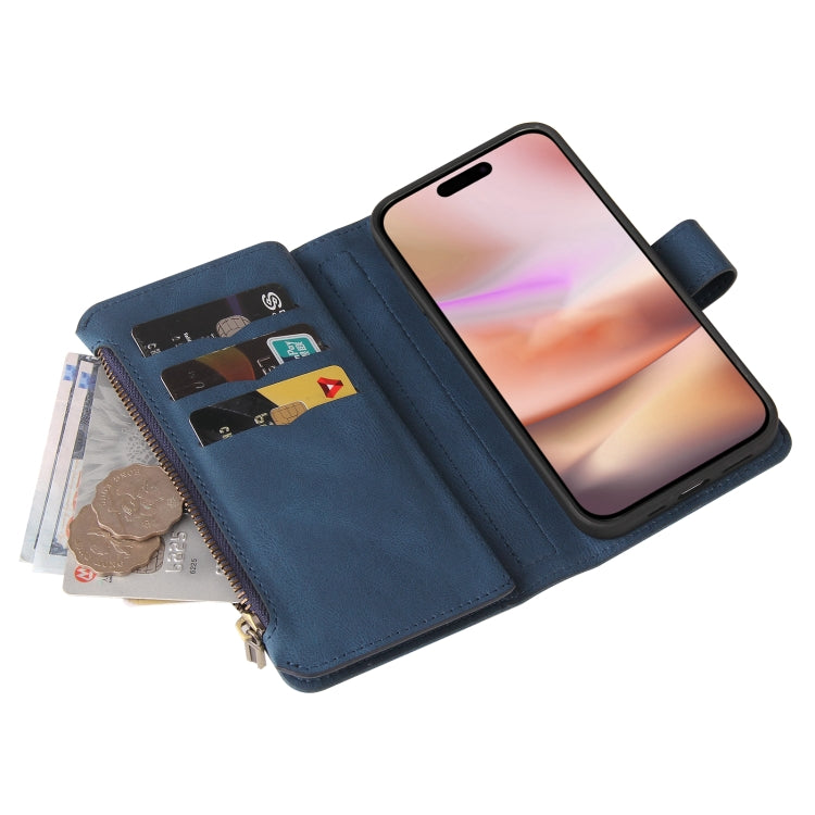 For iPhone 16 Plus Skin Feel Multi Card Slots Zipper Wallet Leather Phone Case(Blue) - free shipping - PMC TechLife - Order now!