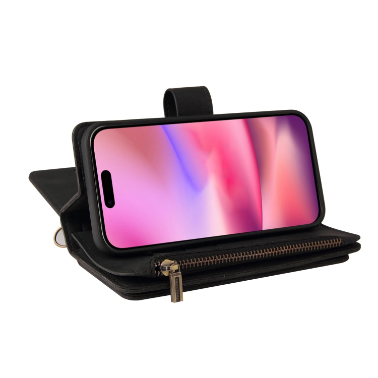 For iPhone 16 Skin Feel Multi Card Slots Zipper Wallet Leather Phone Case(Black) - iPhone 16 Cases by PMC TechLife | Online Shopping South Africa | PMC TechLife | Buy Now Pay Later Mobicred
