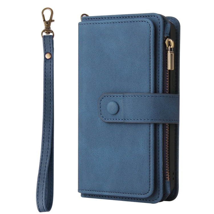 For iPhone 16 Skin Feel Multi Card Slots Zipper Wallet Leather Phone Case(Blue) - iPhone 16 Cases by PMC TechLife | Online Shopping South Africa | PMC TechLife | Buy Now Pay Later Mobicred