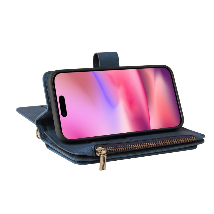 For iPhone 16 Skin Feel Multi Card Slots Zipper Wallet Leather Phone Case(Blue) - iPhone 16 Cases by PMC TechLife | Online Shopping South Africa | PMC TechLife | Buy Now Pay Later Mobicred