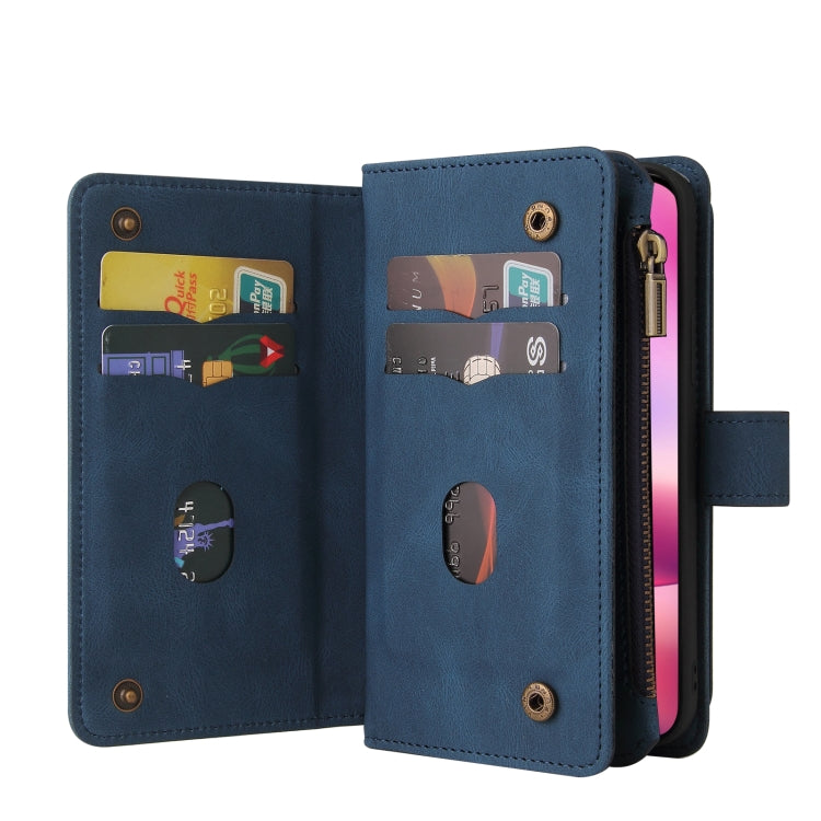 For iPhone 16 Skin Feel Multi Card Slots Zipper Wallet Leather Phone Case(Blue) - iPhone 16 Cases by PMC TechLife | Online Shopping South Africa | PMC TechLife | Buy Now Pay Later Mobicred
