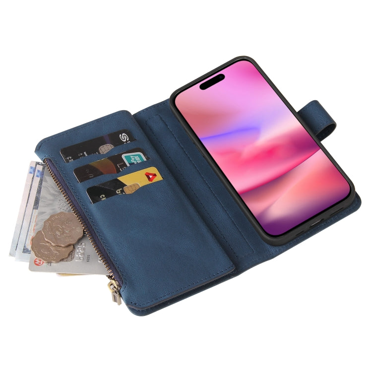 For iPhone 16 Skin Feel Multi Card Slots Zipper Wallet Leather Phone Case(Blue) - iPhone 16 Cases by PMC TechLife | Online Shopping South Africa | PMC TechLife | Buy Now Pay Later Mobicred