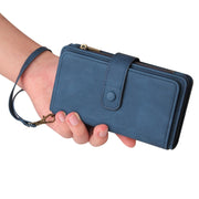 For iPhone 16 Skin Feel Multi Card Slots Zipper Wallet Leather Phone Case(Blue)