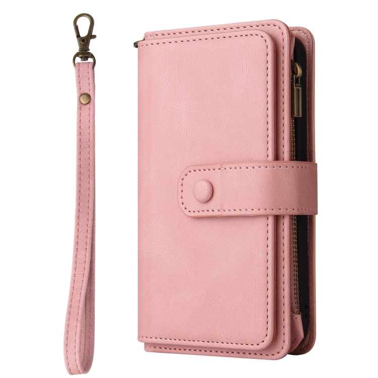 For iPhone 16e Skin Feel Multi Card Slots Zipper Wallet Leather Phone Case(Pink) - iPhone 16e Cases by PMC TechLife | Online Shopping South Africa | PMC TechLife | Buy Now Pay Later Mobicred