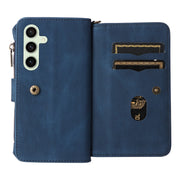 For Samsung Galaxy S24 FE 5G Skin Feel Multi Card Slots Zipper Wallet Leather Phone Case(Blue)