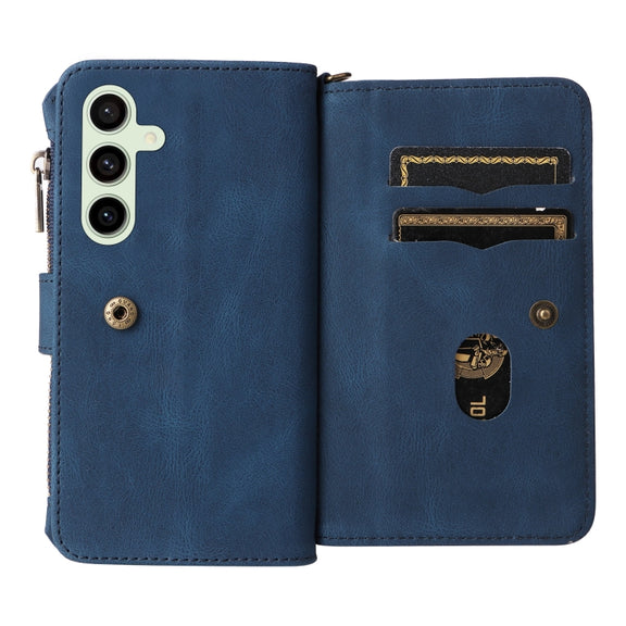 For Samsung Galaxy S24 FE 5G Skin Feel Multi Card Slots Zipper Wallet Leather Phone Case(Blue)