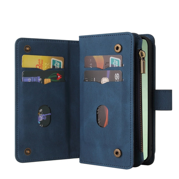 For Samsung Galaxy S24 FE 5G Skin Feel Multi Card Slots Zipper Wallet Leather Phone Case(Blue)