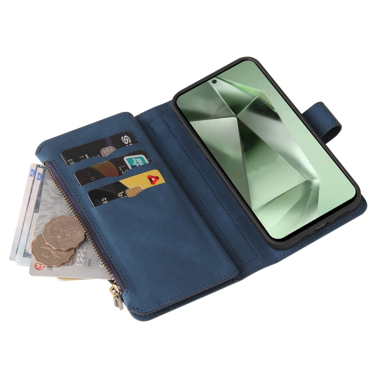 For Samsung Galaxy S24 FE 5G Skin Feel Multi Card Slots Zipper Wallet Leather Phone Case(Blue)