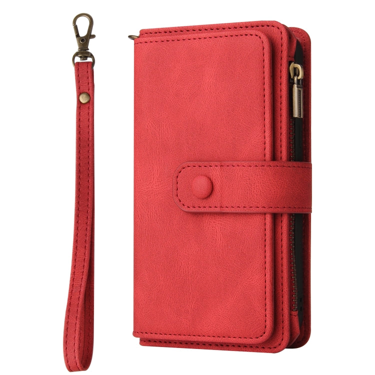 For Samsung Galaxy S25 Ultra 5G Skin Feel Multi Card Slots Zipper Wallet Leather Phone Case(Red)