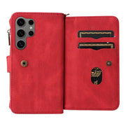 For Samsung Galaxy S25 Ultra 5G Skin Feel Multi Card Slots Zipper Wallet Leather Phone Case(Red)