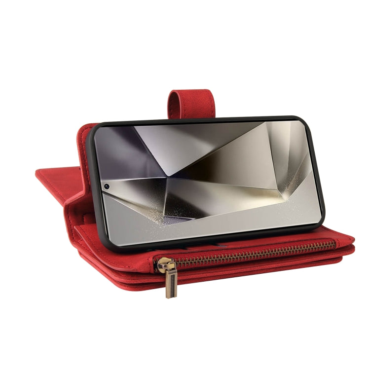 For Samsung Galaxy S25 Ultra 5G Skin Feel Multi Card Slots Zipper Wallet Leather Phone Case(Red)