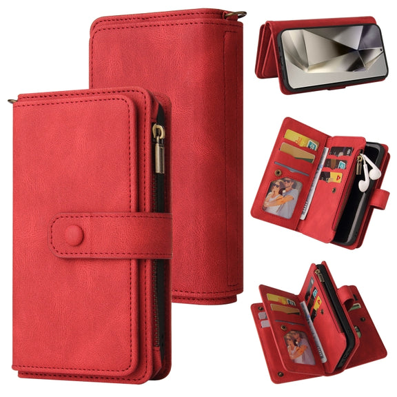 For Samsung Galaxy S25 Ultra 5G Skin Feel Multi Card Slots Zipper Wallet Leather Phone Case(Red)