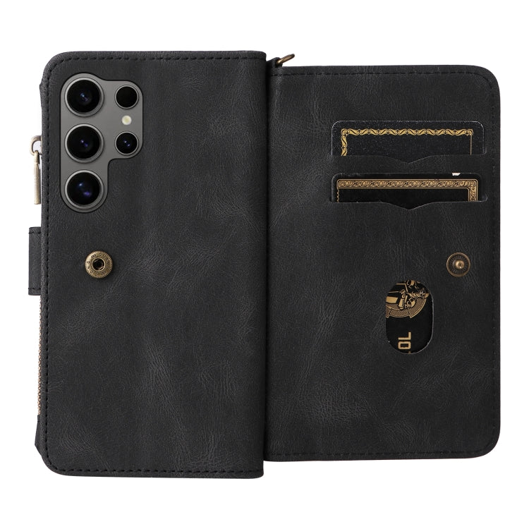 For Samsung Galaxy S25 Ultra 5G Skin Feel Multi Card Slots Zipper Wallet Leather Phone Case(Black) - Galaxy S25 Ultra 5G Cases by PMC Jewellery | Online Shopping South Africa | PMC Jewellery | Buy Now Pay Later Mobicred