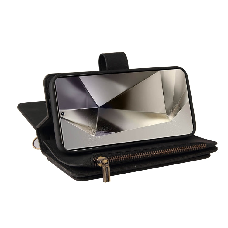 For Samsung Galaxy S25 Ultra 5G Skin Feel Multi Card Slots Zipper Wallet Leather Phone Case(Black) - Galaxy S25 Ultra 5G Cases by PMC Jewellery | Online Shopping South Africa | PMC Jewellery | Buy Now Pay Later Mobicred