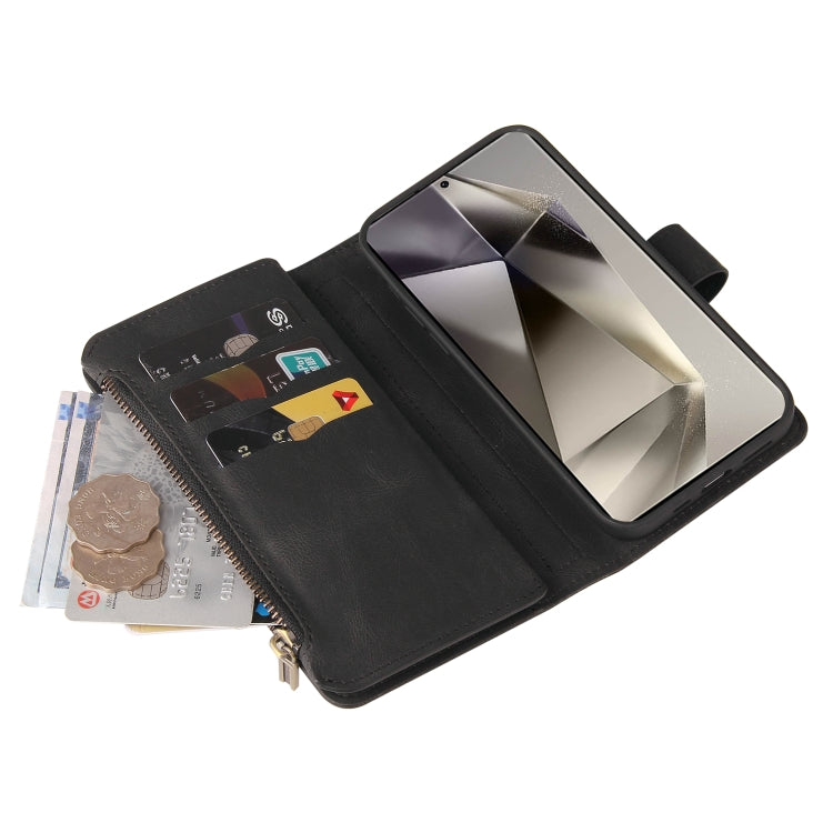 For Samsung Galaxy S25 Ultra 5G Skin Feel Multi Card Slots Zipper Wallet Leather Phone Case(Black) - Galaxy S25 Ultra 5G Cases by PMC Jewellery | Online Shopping South Africa | PMC Jewellery | Buy Now Pay Later Mobicred
