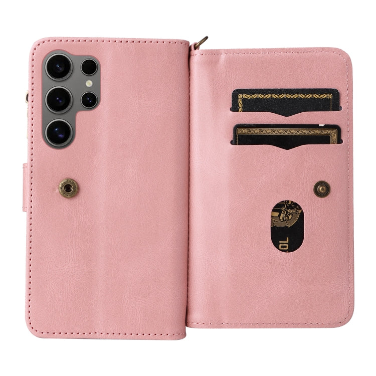 For Samsung Galaxy S25 Ultra 5G Skin Feel Multi Card Slots Zipper Wallet Leather Phone Case(Pink) - Galaxy S25 Ultra 5G Cases by PMC Jewellery | Online Shopping South Africa | PMC Jewellery | Buy Now Pay Later Mobicred