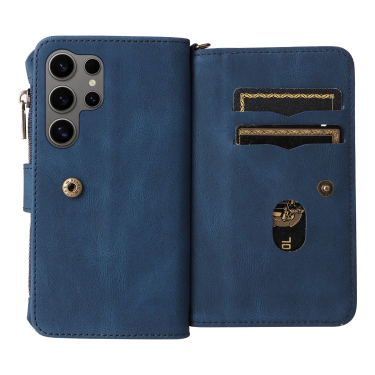 For Samsung Galaxy S25 Ultra 5G Skin Feel Multi Card Slots Zipper Wallet Leather Phone Case(Blue) - Galaxy S25 Ultra 5G Cases by PMC Jewellery | Online Shopping South Africa | PMC Jewellery | Buy Now Pay Later Mobicred