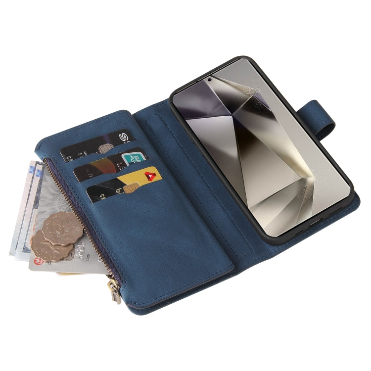 For Samsung Galaxy S25 Ultra 5G Skin Feel Multi Card Slots Zipper Wallet Leather Phone Case(Blue) - Galaxy S25 Ultra 5G Cases by PMC Jewellery | Online Shopping South Africa | PMC Jewellery | Buy Now Pay Later Mobicred