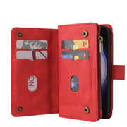 For Samsung Galaxy S25 / S24 5G Skin Feel Multi Card Slots Zipper Wallet Leather Phone Case(Red)