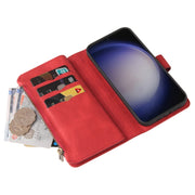 For Samsung Galaxy S25 / S24 5G Skin Feel Multi Card Slots Zipper Wallet Leather Phone Case(Red)