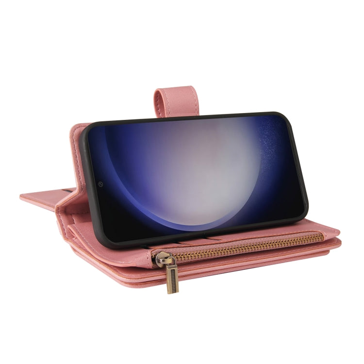 For Samsung Galaxy S25 / S24 5G Skin Feel Multi Card Slots Zipper Wallet Leather Phone Case(Pink) - Galaxy S25 5G Cases by PMC Jewellery | Online Shopping South Africa | PMC Jewellery | Buy Now Pay Later Mobicred