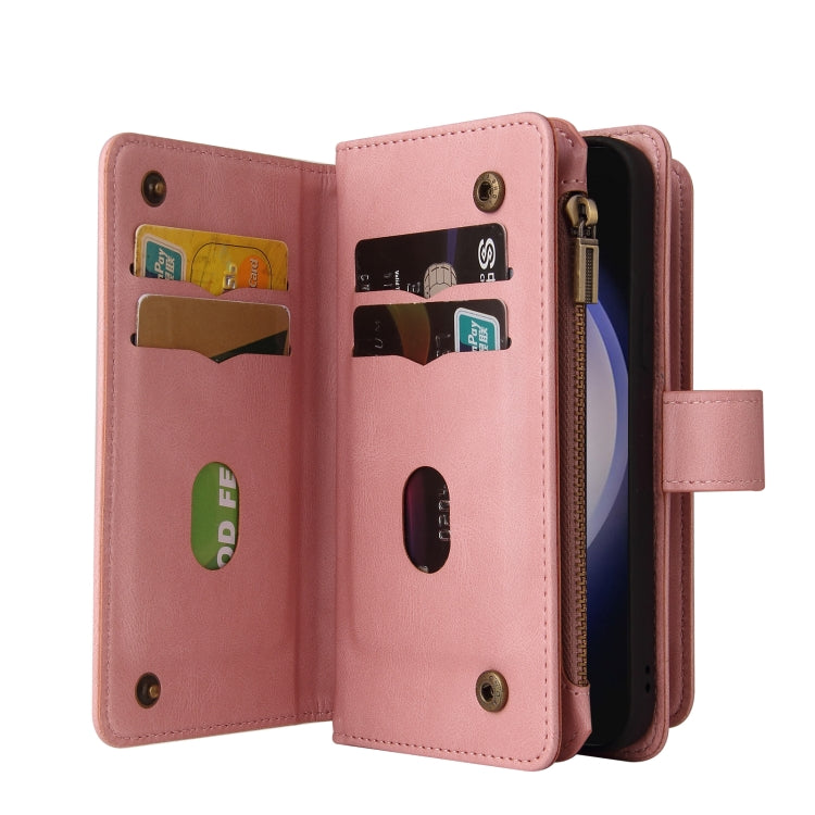 For Samsung Galaxy S25 / S24 5G Skin Feel Multi Card Slots Zipper Wallet Leather Phone Case(Pink) - Galaxy S25 5G Cases by PMC Jewellery | Online Shopping South Africa | PMC Jewellery | Buy Now Pay Later Mobicred