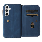 For Samsung Galaxy S25 / S24 5G Skin Feel Multi Card Slots Zipper Wallet Leather Phone Case(Blue)